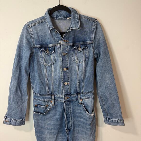 Levi's Kick Flare Jumpsuit Denim Jean Ankle Boiler Suit Overall Utility Medium - Picture 4 of 14